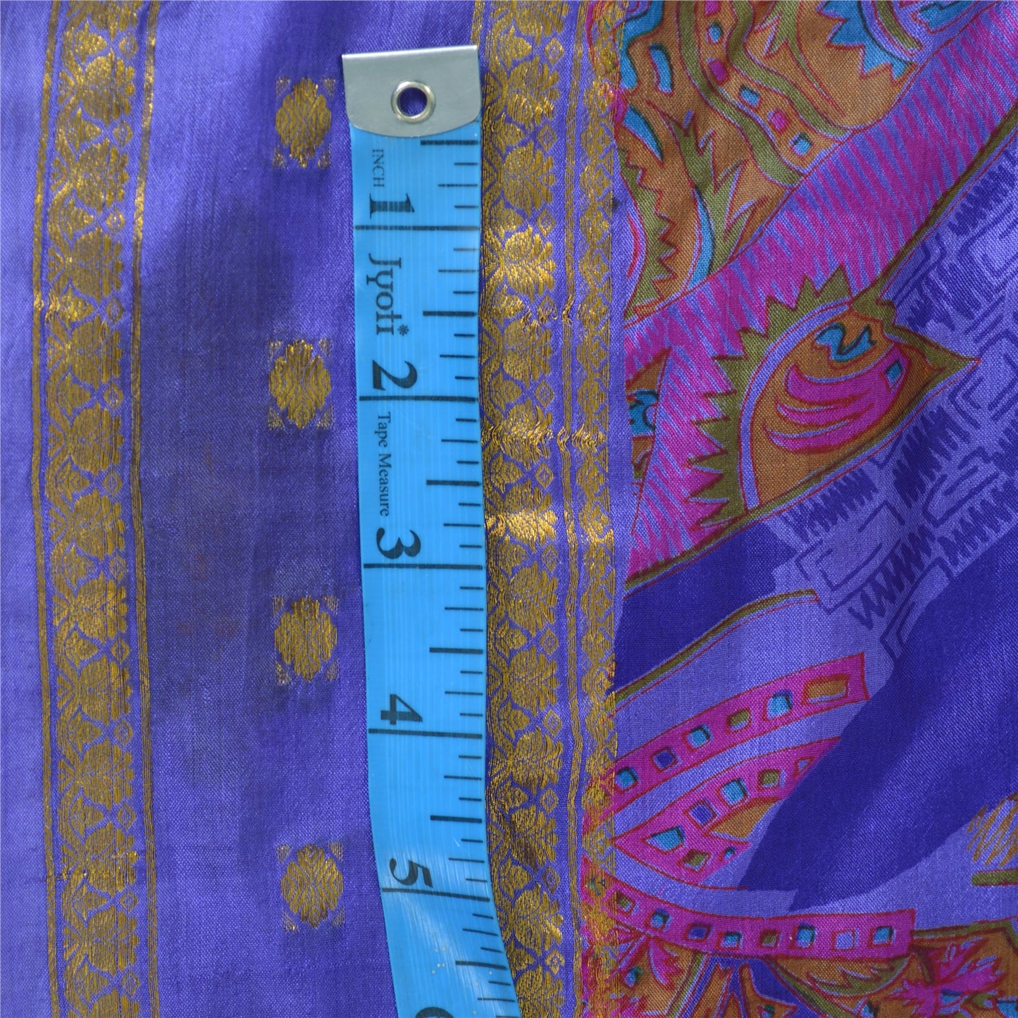 Sanskriti Vintage Sarees Purple Zari Border Pure Silk Printed Sari Craft Fabric