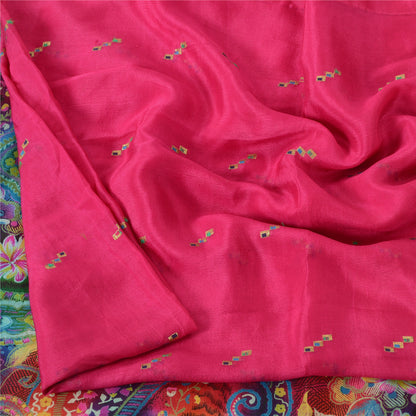 Sanskriti Vintage Sarees Hot-Pink Pure Silk Printed Woven Sari 5yd Craft Fabric