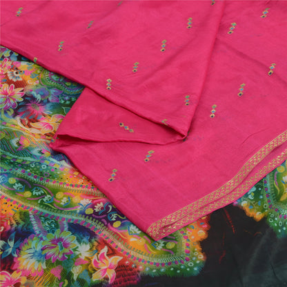 Sanskriti Vintage Sarees Hot-Pink Pure Silk Printed Woven Sari 5yd Craft Fabric