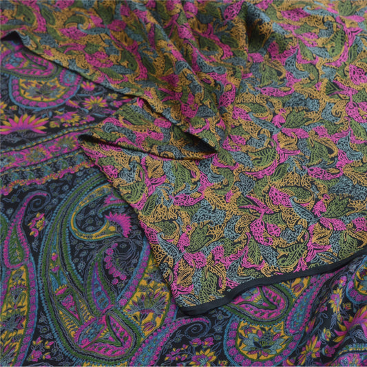 Sanskriti Vintage Sarees Multicolor Pure Silk Printed Sari 5yd Craft Fabric