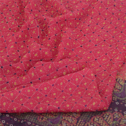 Sanskriti Vintage Sarees Quilting Felting Craft Fabric Pure Chiffon Print Sari