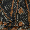 Sanskriti Vintage Sarees Cream/Black Pure Silk Printed Sari 5yd Craft Fabric