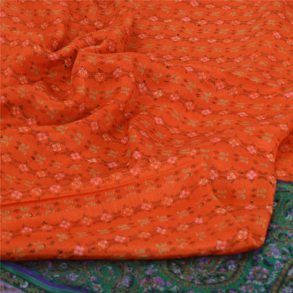 Sanskriti Vintage Sarees Orange Indian Pure Silk Printed Sari 5yd Craft Fabric