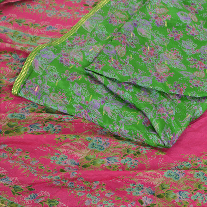 Sanskriti Vintage Sarees Green 100% Pure Silk Print Woven Sari 5yd Craft Fabric