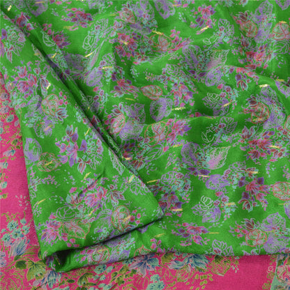 Sanskriti Vintage Sarees Green 100% Pure Silk Print Woven Sari 5yd Craft Fabric