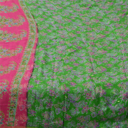 Sanskriti Vintage Sarees Green 100% Pure Silk Print Woven Sari 5yd Craft Fabric