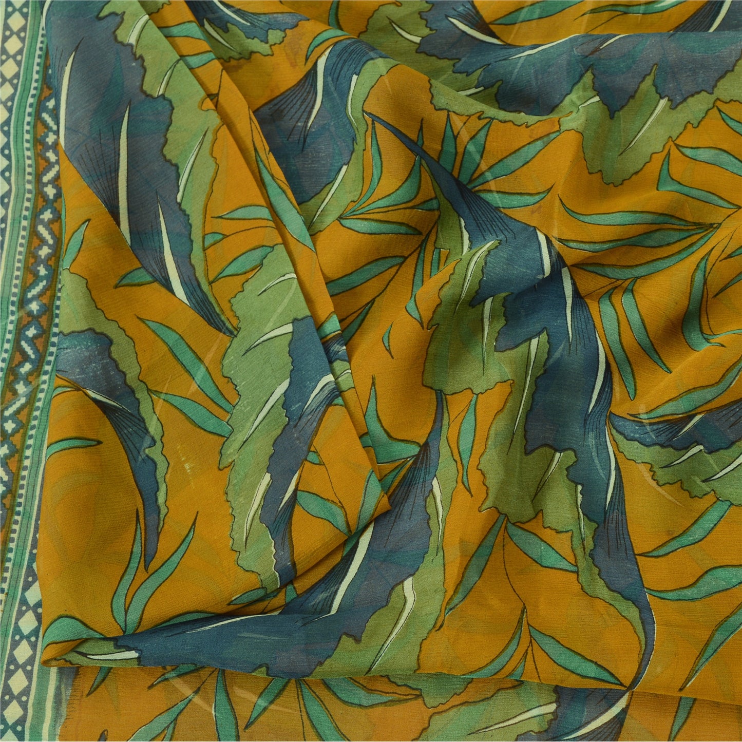 Sanskriti Vintage Sarees Multi Pure Chiffon Silk Printed Sari 6yd Craft Fabric