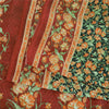 Sanskriti Vintage Sarees Green/Red 100% Pure Silk Printed Sari 6yd Craft Fabric