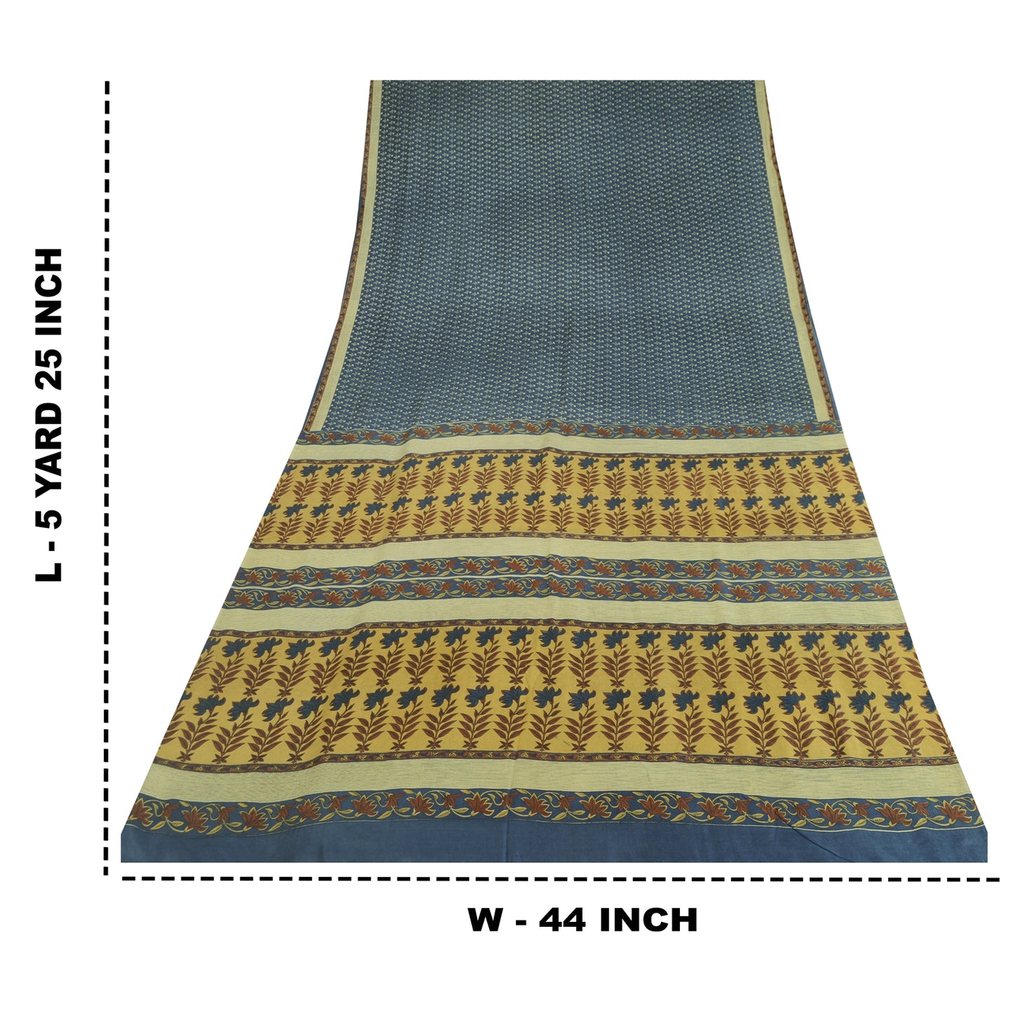 Sanskriti Vintage Sarees From India Blue Pure Silk Printed Sari 5yd Craft Fabric