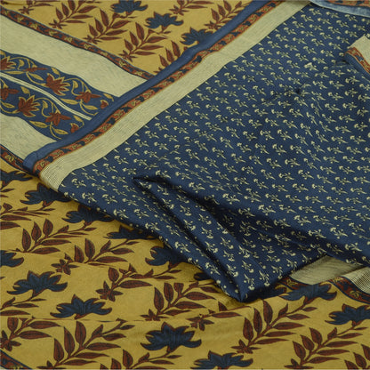 Sanskriti Vintage Sarees From India Blue Pure Silk Printed Sari 5yd Craft Fabric