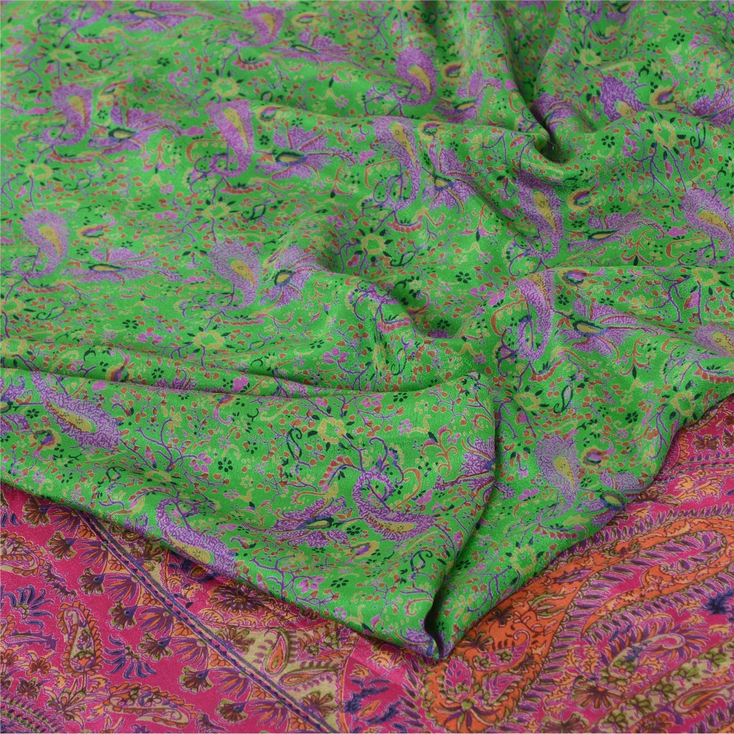 Sanskriti Vintage Sarees 6yd Quilting Felting Craft Fabric Pure Silk Print Sari