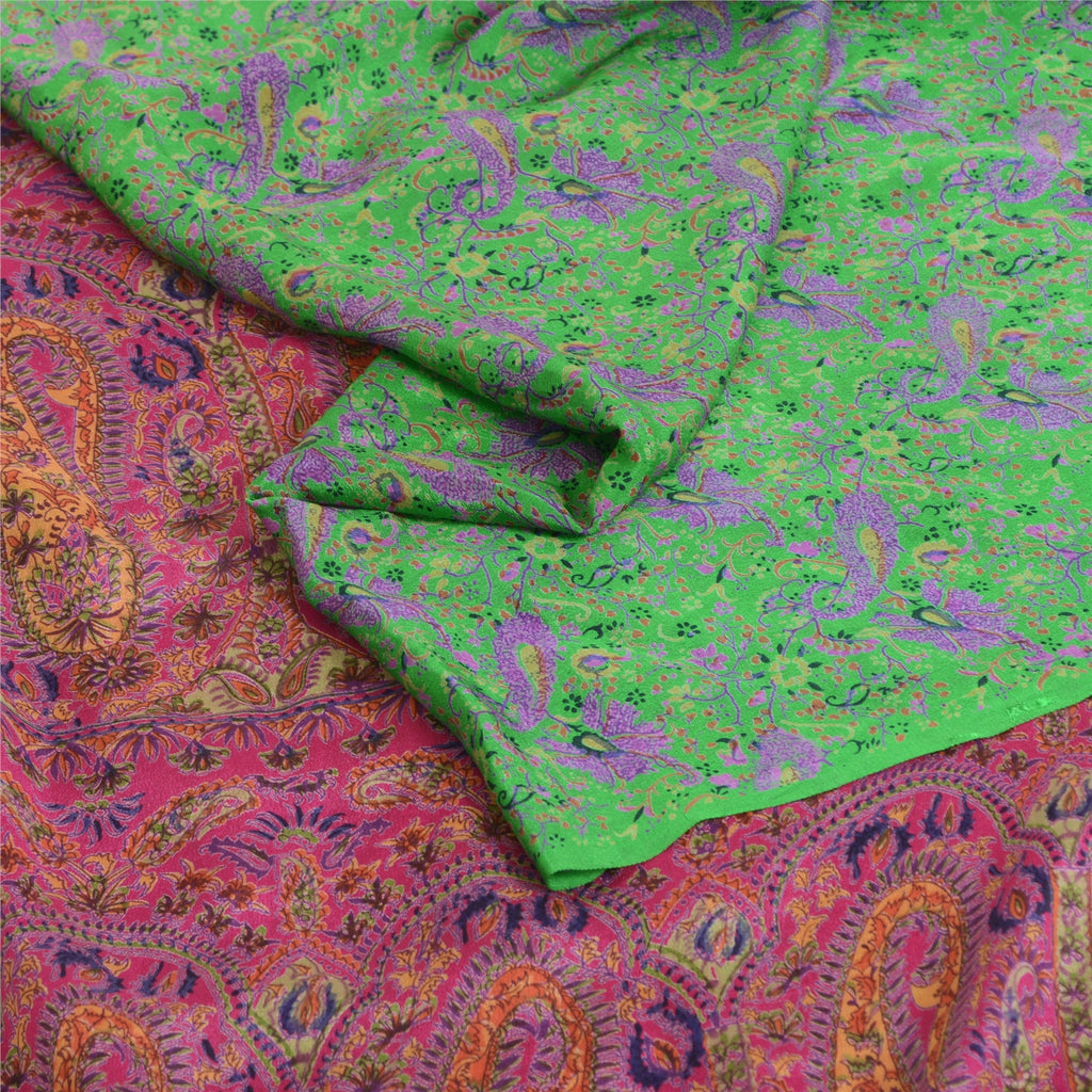 Sanskriti Vintage Sarees 6yd Quilting Felting Craft Fabric Pure Silk Print Sari