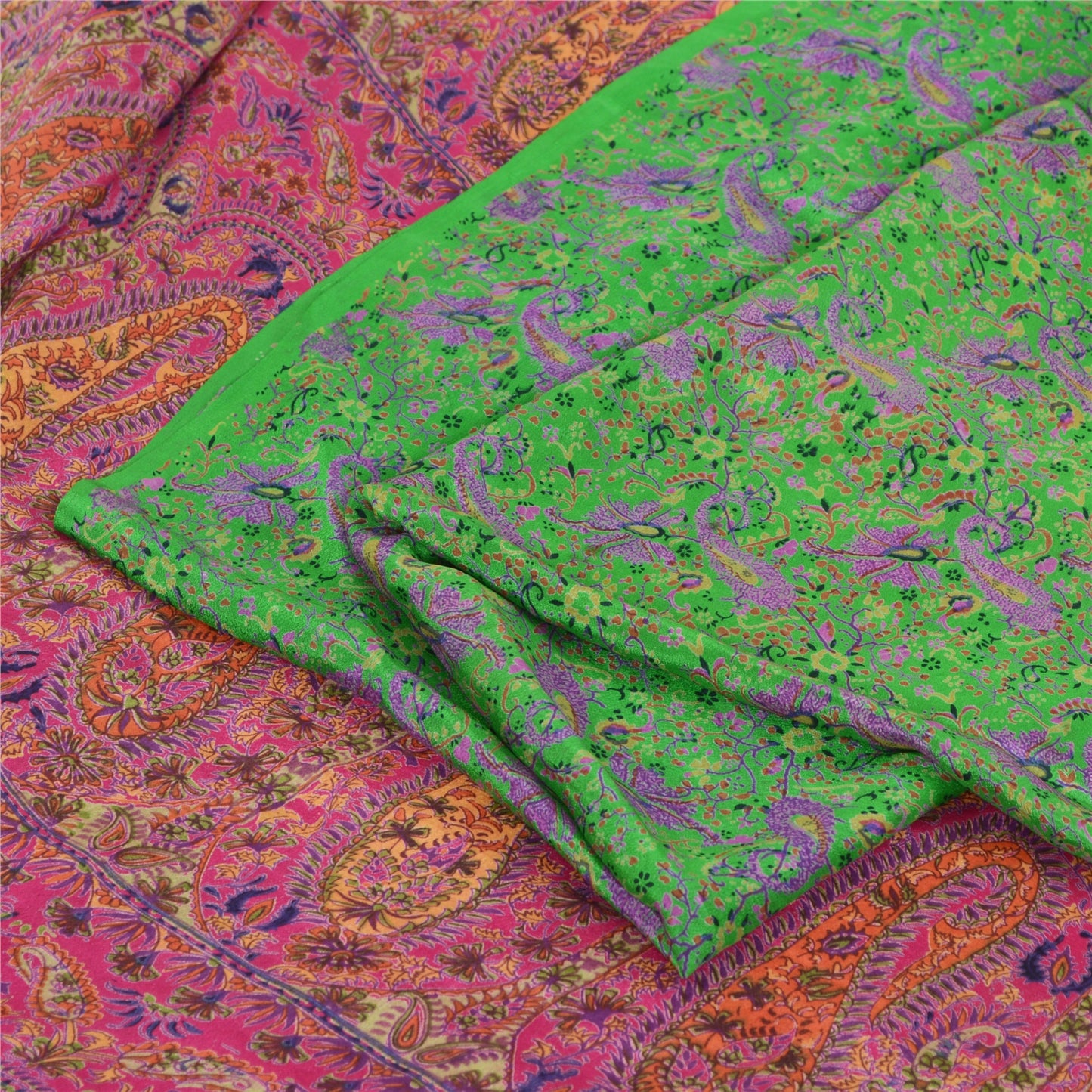 Sanskriti Vintage Sarees 6yd Quilting Felting Craft Fabric Pure Silk Print Sari