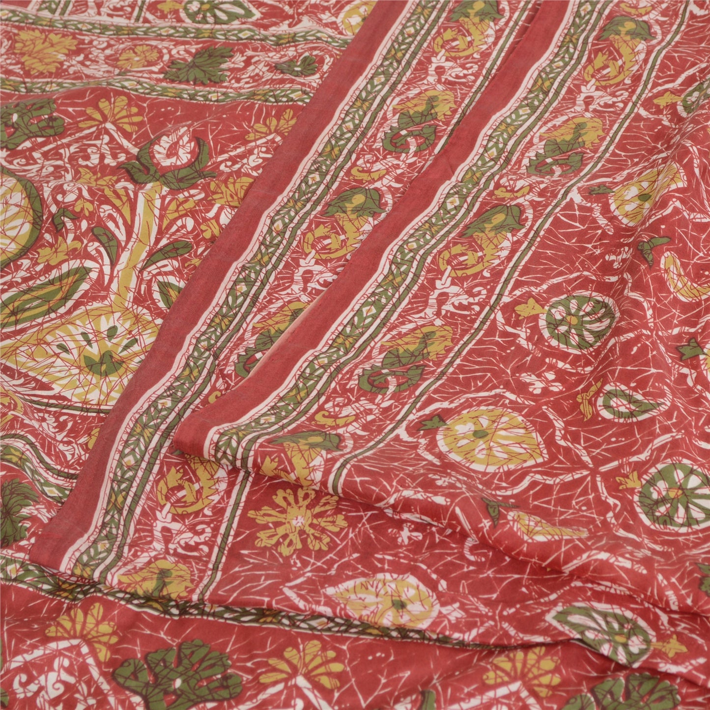 Sanskriti Vintage Sarees 6yd Quilting Felting Craft Fabric Red Pure Silk Sari