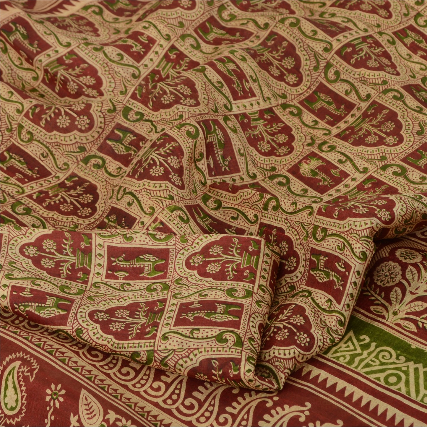 Sanskriti Vintage Sarees Blend Silk 5yd Quilting Felting Craft Fabric Print Sari