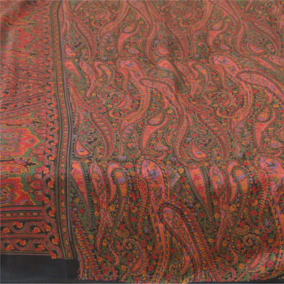 Sanskriti Vintage Sarees Green/Red Indian Blend Silk Print Sari 6yd Craft Fabric