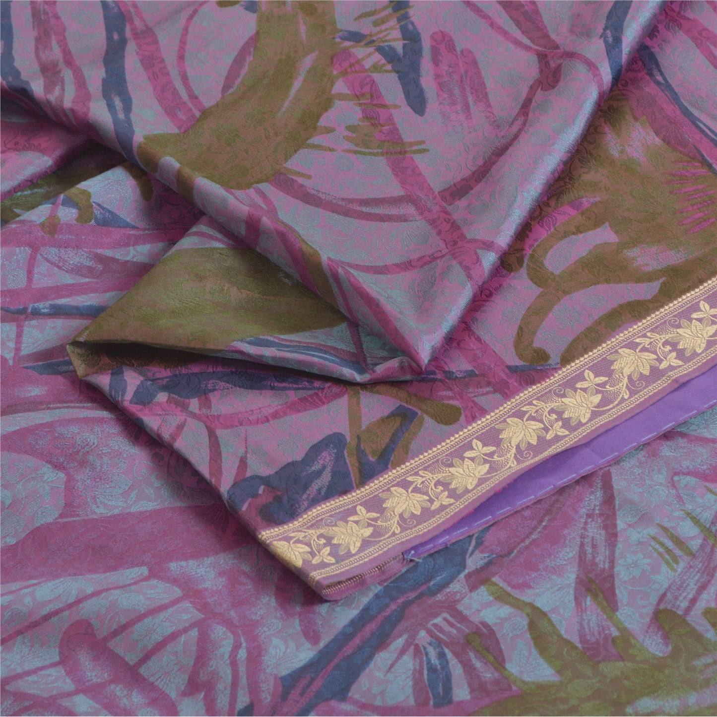 Sanskriti Vintage Sarees Purple Indian Blend Silk Printed Sari 5yd Craft Fabric