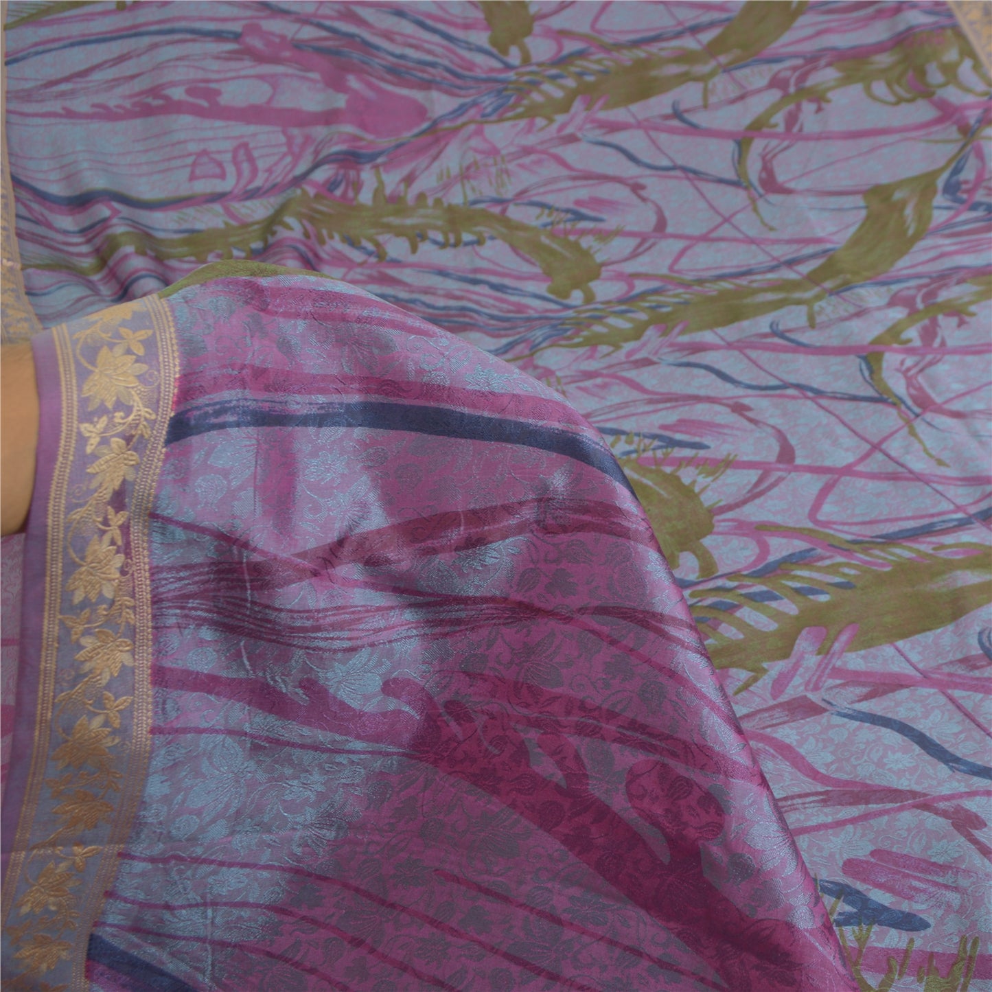 Sanskriti Vintage Sarees Purple Indian Blend Silk Printed Sari 5yd Craft Fabric