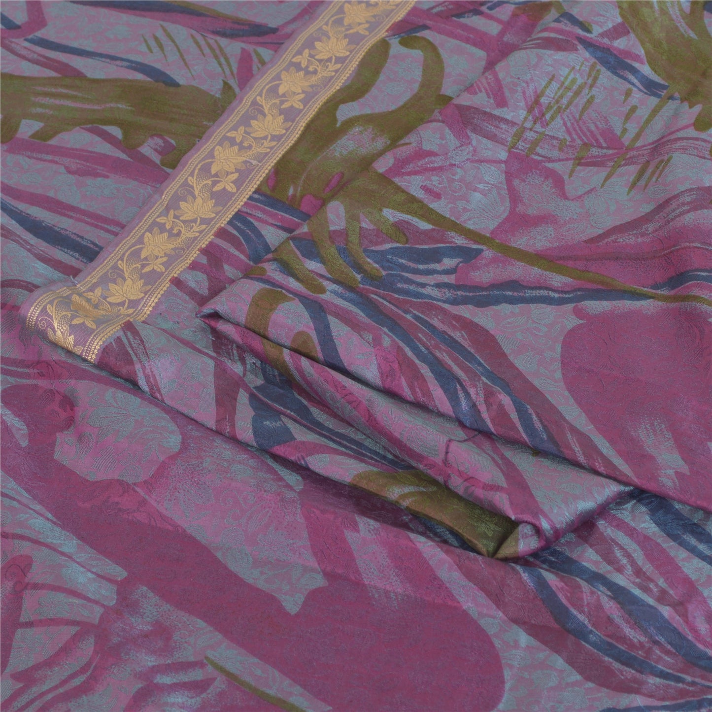 Sanskriti Vintage Sarees Purple Indian Blend Silk Printed Sari 5yd Craft Fabric