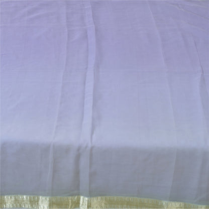 Sanskriti Vintage Sarees Soft Lilac Pure ChiffonSilk Zari Border Sari 5yd Fabric