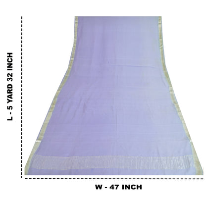 Sanskriti Vintage Sarees Soft Lilac Pure ChiffonSilk Zari Border Sari 5yd Fabric