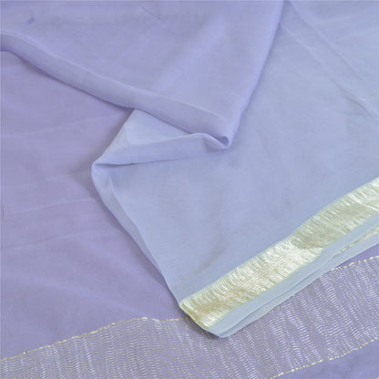 Sanskriti Vintage Sarees Soft Lilac Pure ChiffonSilk Zari Border Sari 5yd Fabric