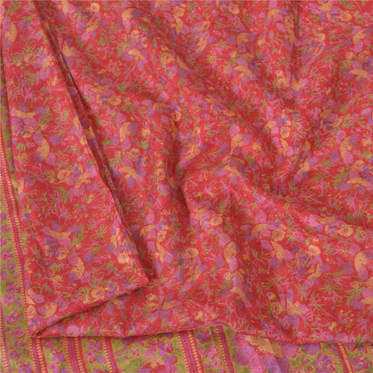 Sanskriti Vintage Sarees Red 6yd Quilting Felting Craft Fabric Pure Silk Sari