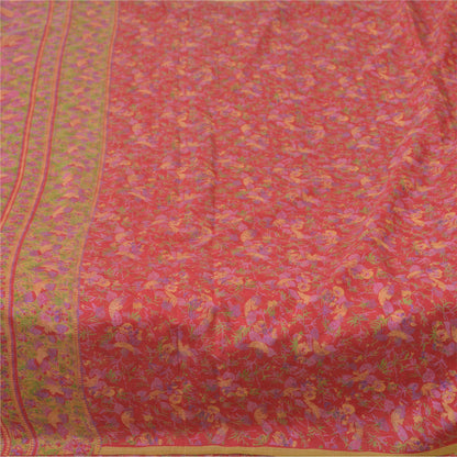 Sanskriti Vintage Sarees Red 6yd Quilting Felting Craft Fabric Pure Silk Sari