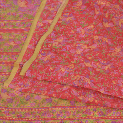 Sanskriti Vintage Sarees Red 6yd Quilting Felting Craft Fabric Pure Silk Sari