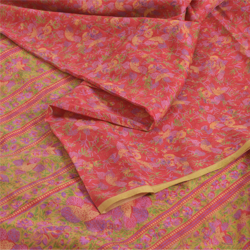 Sanskriti Vintage Sarees Red 6yd Quilting Felting Craft Fabric Pure Silk Sari