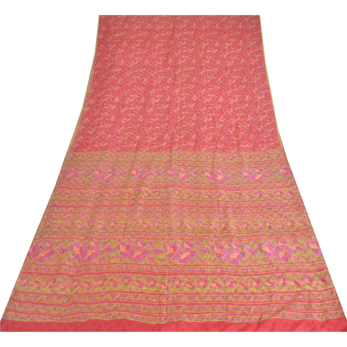 Sanskriti Vintage Sarees Red 6yd Quilting Felting Craft Fabric Pure Silk Sari