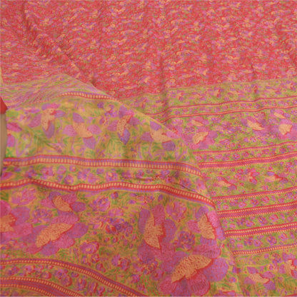 Sanskriti Vintage Sarees Red 6yd Quilting Felting Craft Fabric Pure Silk Sari