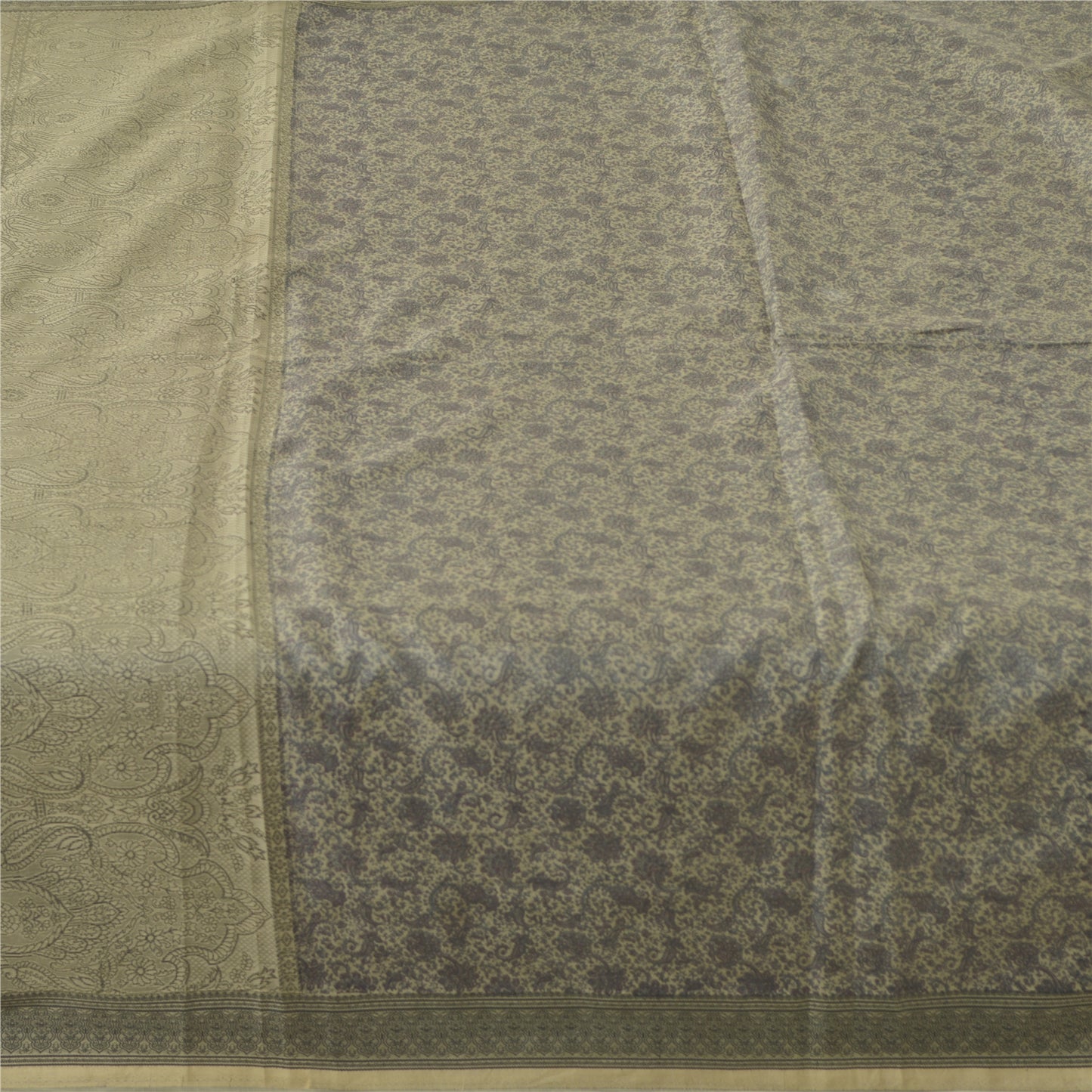 Sanskriti Vintage Sarees Gray Blend Silk Printed Sari 5yd Floral Craft Fabric