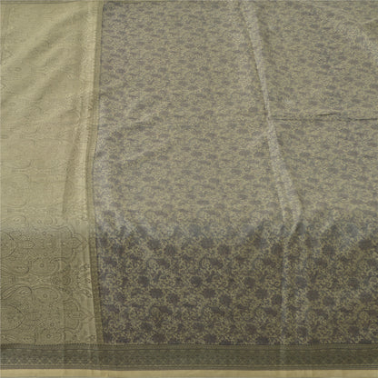 Sanskriti Vintage Sarees Gray Blend Silk Printed Sari 5yd Floral Craft Fabric