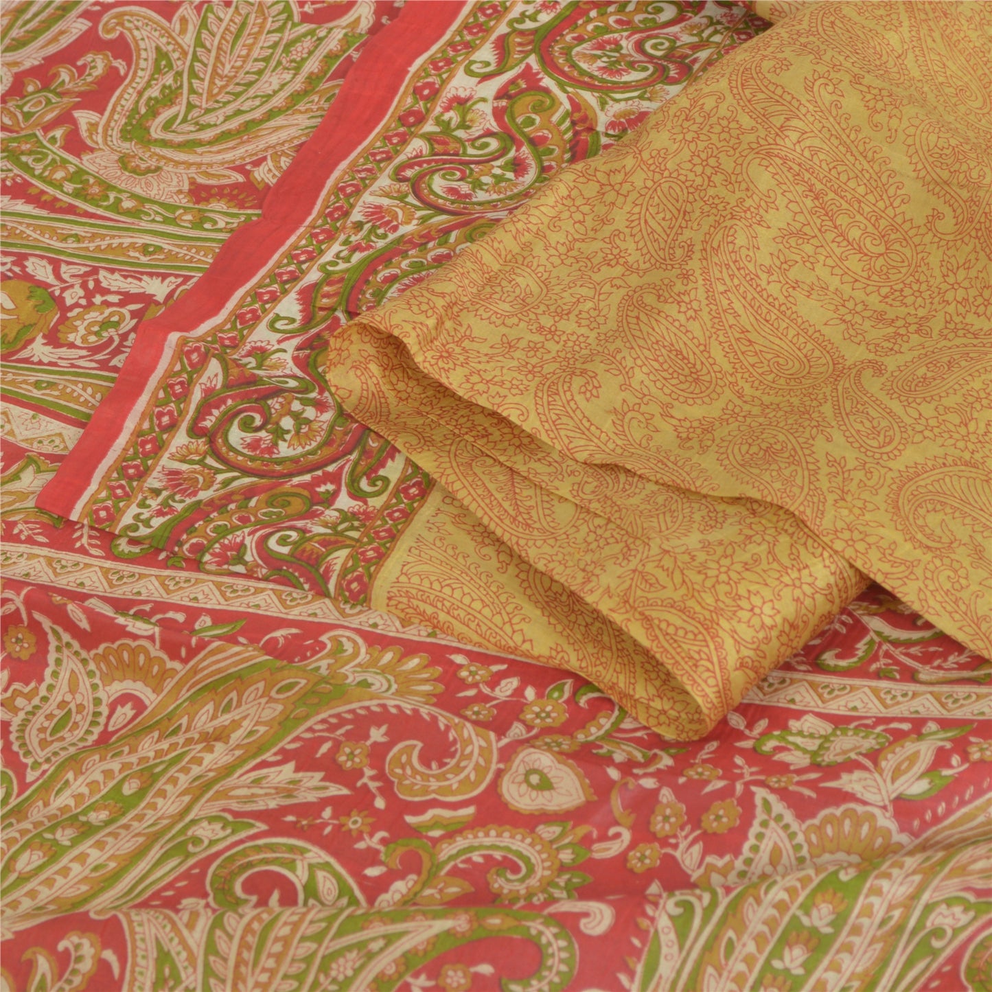 Sanskriti Vintage Sarees 5yd Quilting Felting Craft Fabric Blend Silk Print Sari