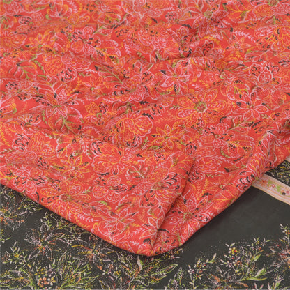 Sanskriti Vintage Sarees Red  Quilting Felting Craft Fabric Pure Silk Print Sari