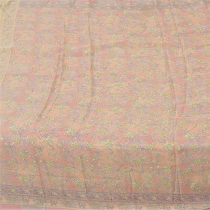 Sanskriti Vintage Sarees Indian Pink Pure Silk Printed Sari Floral Craft Fabric