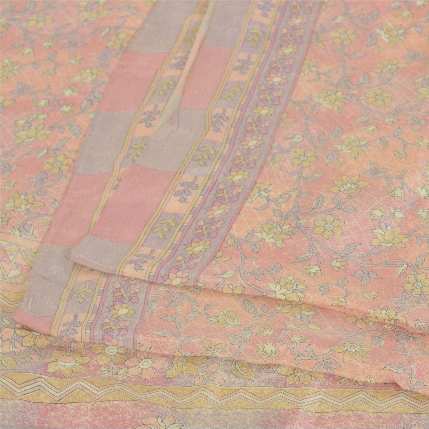 Sanskriti Vintage Sarees Indian Pink Pure Silk Printed Sari Floral Craft Fabric