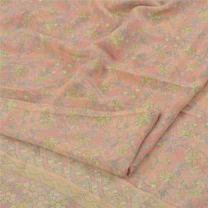 Sanskriti Vintage Sarees Indian Pink Pure Silk Printed Sari Floral Craft Fabric