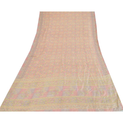 Sanskriti Vintage Sarees Indian Pink Pure Silk Printed Sari Floral Craft Fabric