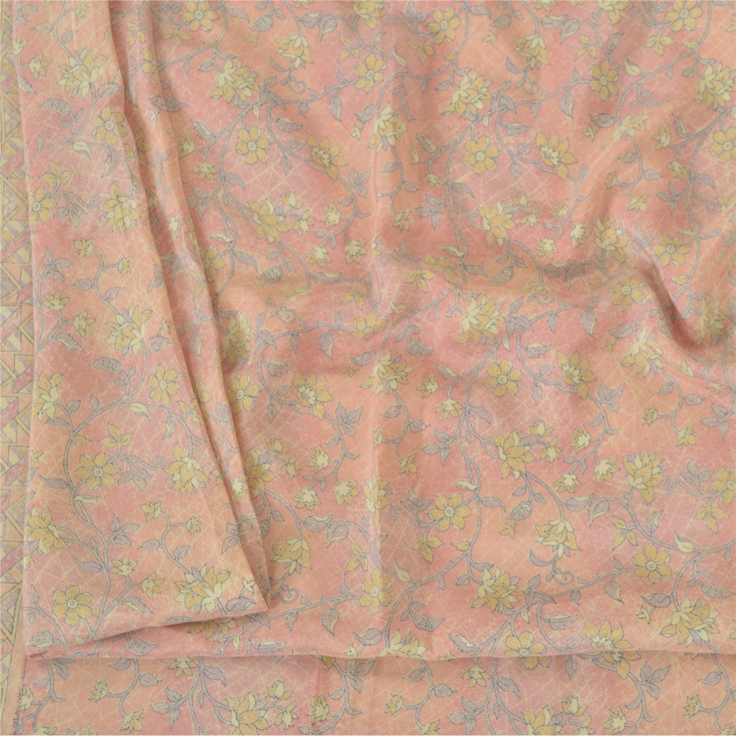 Sanskriti Vintage Sarees Indian Pink Pure Silk Printed Sari Floral Craft Fabric