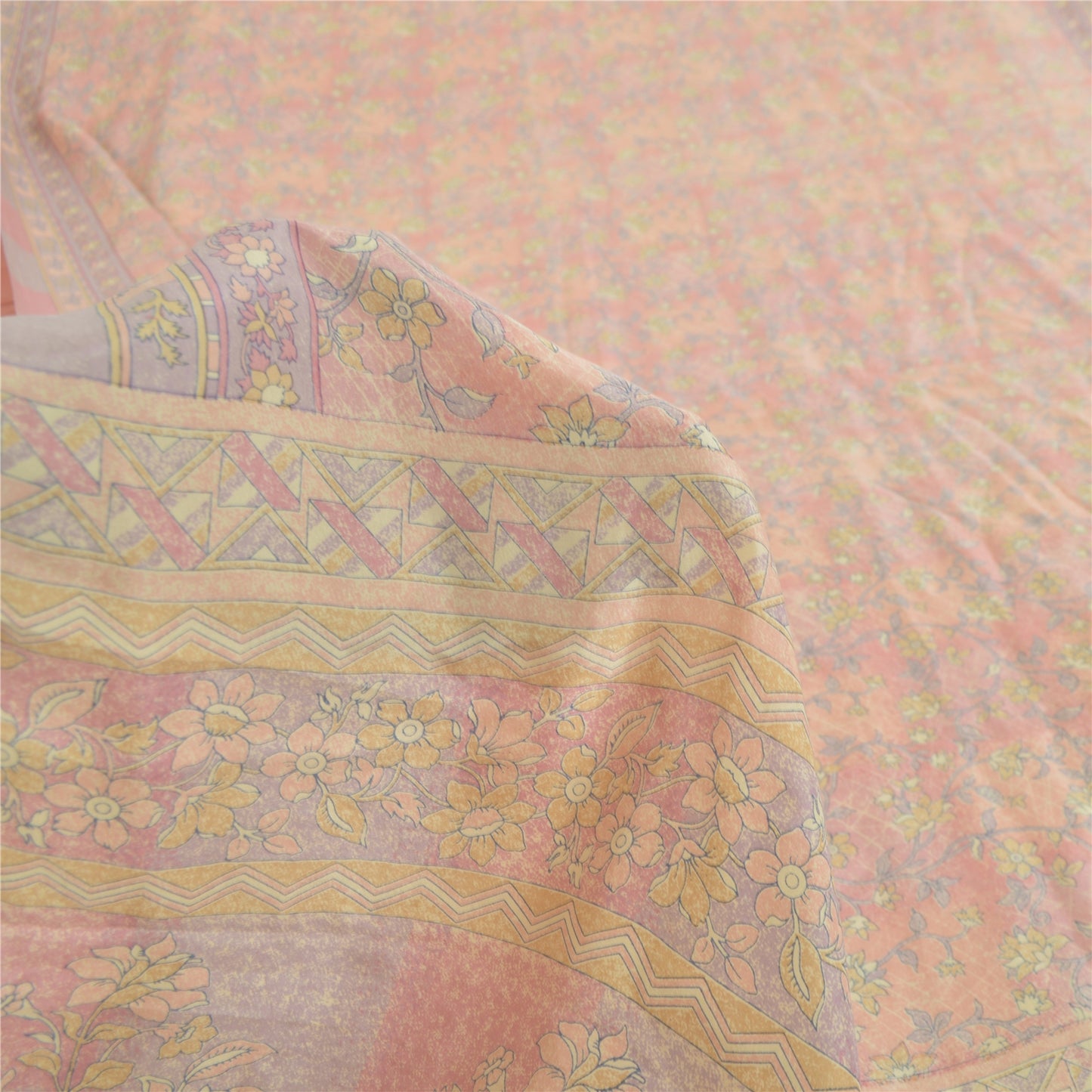 Sanskriti Vintage Sarees Indian Pink Pure Silk Printed Sari Floral Craft Fabric