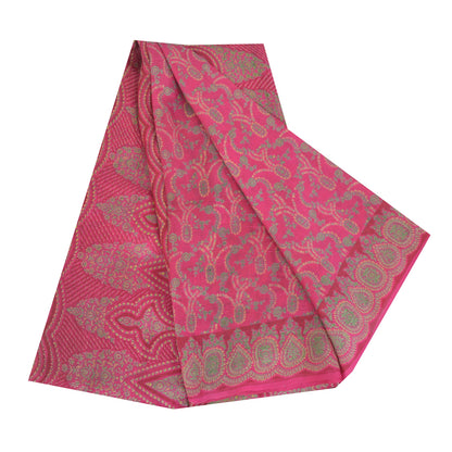 Sanskriti Vintage Sarees Hot-Pink Pure Silk Printed Sari 5yd Craft Fabric