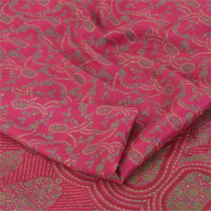 Sanskriti Vintage Sarees Hot-Pink Pure Silk Printed Sari 5yd Craft Fabric