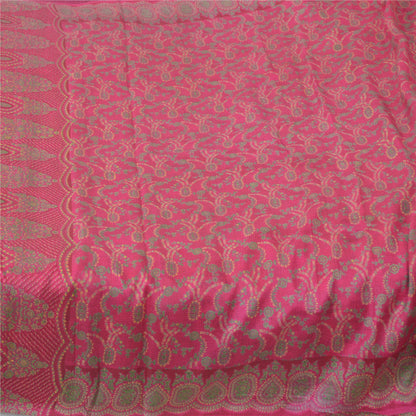 Sanskriti Vintage Sarees Hot-Pink Pure Silk Printed Sari 5yd Craft Fabric