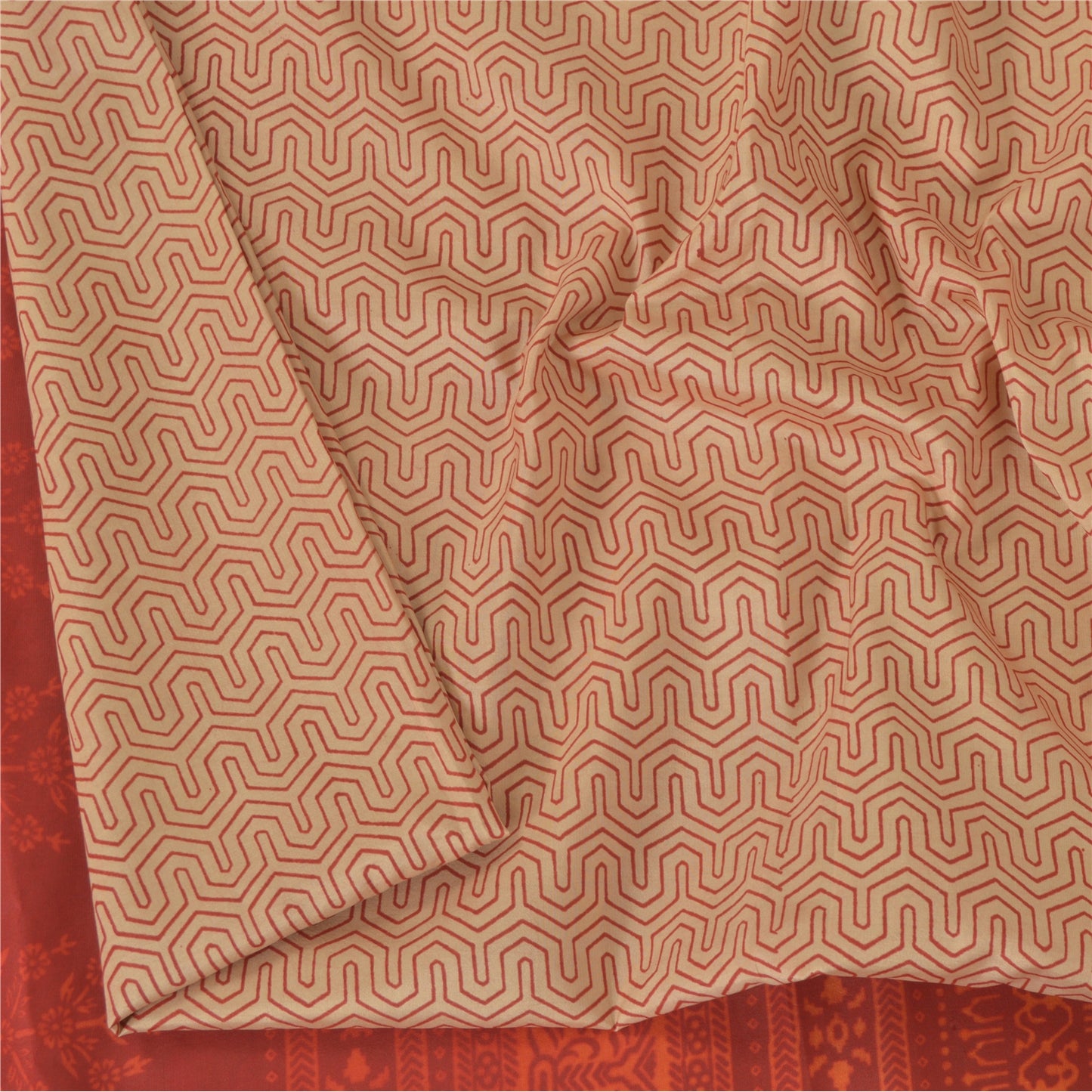 Sanskriti Vintage Sarees Peach /Red 100% Pure Silk Printed Sari 5yd Craft Fabric