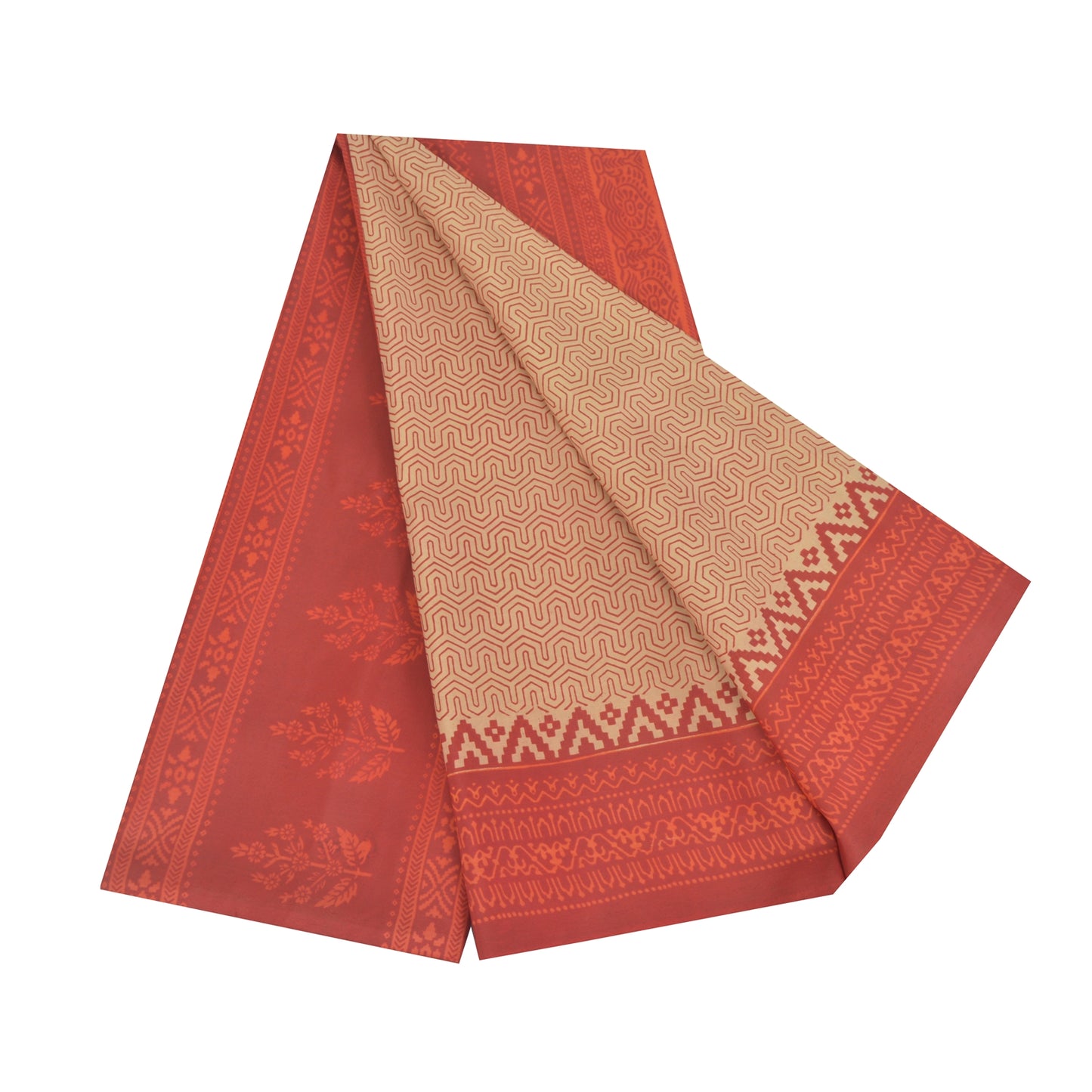 Sanskriti Vintage Sarees Peach /Red 100% Pure Silk Printed Sari 5yd Craft Fabric