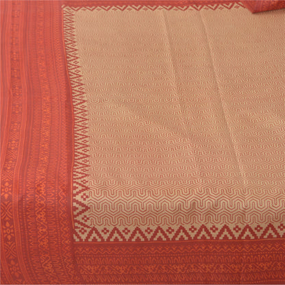 Sanskriti Vintage Sarees Peach /Red 100% Pure Silk Printed Sari 5yd Craft Fabric