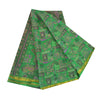 Sanskriti Vintage Sarees Green Zari Border Pure Silk Print Sari 5yd Craft Fabric