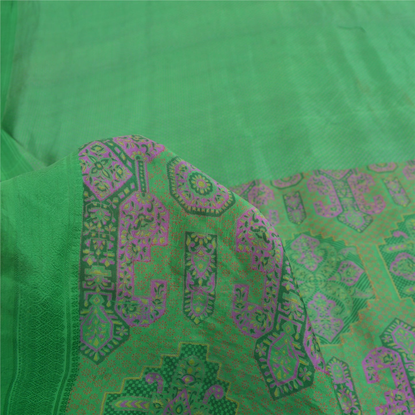 Sanskriti Vintage Sarees Green Indian Pure Silk Printed Sari 6yd Craft Fabric